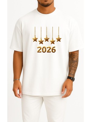 Bahriyeli Collection Oversize 2026 Yılbaşı Yeni Yıl Göğüs Tasarımlı Unisex T-Shirt