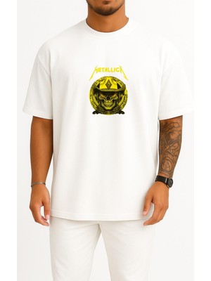 Bahriyeli Collection Oversize Metallica Rock Skull Göğüs Baskılı Unisex T-Shirt