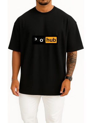 Bahriyeli Collection Oversize Pilothub - Pilot Göğüs Baskılı Unisex T-Shirt