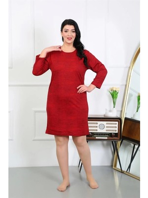 Moda Şahsenem Moda Kadın Büyük Beden Penye Gecelik Ev Elbisesi Kırmızı