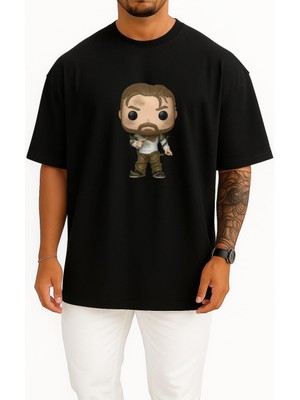 Bahriyeli Collection Oversize Onbir Şef Hopper Funko Stranger Things Göğüs Tasarımlı Unisex T-Shirt