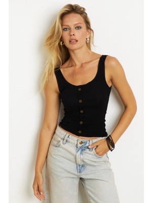 Mamayaga Kadın Kare Yaka Önden Düğmeli Yazlık Crop Top Bluz