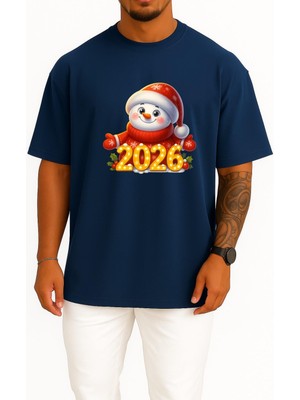 Bahriyeli Collection Oversize 2026 Yeni Yıl Yılbaşı Göğüs Baskılı Unisex T-Shirt