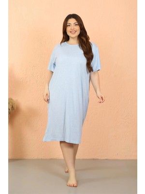 Moda Şahsenem Moda Kadın Büyük Beden Kısa Kol Buz Mavisi Gecelik