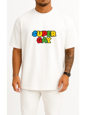 Bahriyeli Collection Oversize Super Gay Göğüs Baskılı Unisex T-Shirt