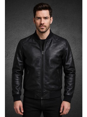 Evasim Hakiki Deri Erkek Deri Mont (Siyah)