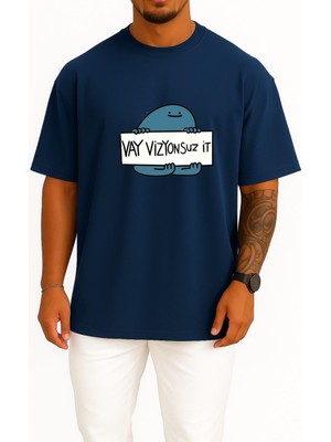 Bahriyeli Collection Oversize Vay Vizyonsuz It Göğüs Tasarımlı Unisex T-Shirt