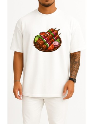 Bahriyeli Collection Oversize Çöp Şiş Tavuk Şiş Izgara Göğüs Baskılı Unisex T-Shirt