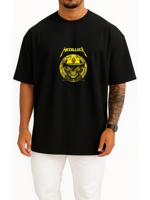 Bahriyeli Collection Oversize Metallica Rock Skull Göğüs Baskılı Unisex T-Shirt