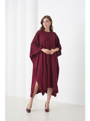 Mamayaga Kadın Tesettüre Uygun Önden Düğmeli Asimetrik Kesim Yarasa Kol Şık Geniş Kalıp Panço Ceket