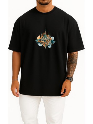 Bahriyeli Collection Oversize Istanbul Sultanahmet Camii Sanatsal Göğüs Tasarımlı Unisex T-Shirt