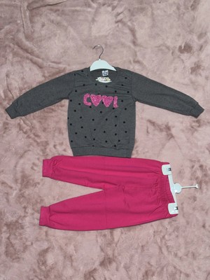 Pazarella 3-7 Yaş Pontiyeli Ikili Alt Üst Takım Gri Fuşya Kız Çocuk