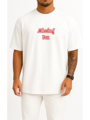 Bahriyeli Collection Oversize Missing You Yabancı Dizi Göğüs Baskılı Unisex T-Shirt