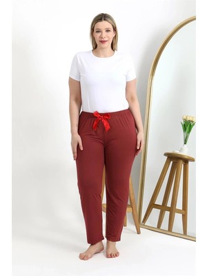 Moda Şahsenem Moda Kadın Pamuklu Büyük Beden Alt Pijama Yavruağzı