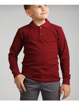 Ümiteks World Of Clothes Bordo Penye Uzun Kol Polo Yaka Uzun Kollu Okul Tişörtü Bordo Polo Yaka Çocuk Tişörtü