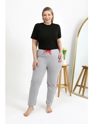 Moda Şahsenem Moda Kadın Pamuklu Büyük Beden Alt Pijama Gri