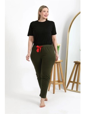 Moda Şahsenem Moda Kadın Pamuklu Büyük Beden Alt Pijama Haki