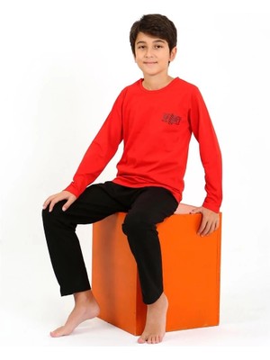 Moda Şahsenem Moda Erkek Çocuk Uzun Kol Penye Pijama Takım Kırmızı