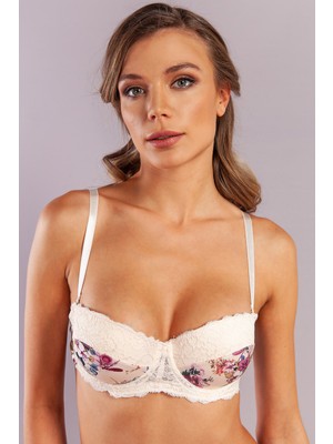 Beruflic Gitana  Half Push Up Bra,Çiçekli Ekru Straplez Konforlu ve Şık Sütyen