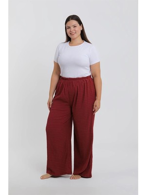 Moda Şahsenem Moda Kadın Büyük Beden Bordo Rahat Kesim Baggy Tek Alt