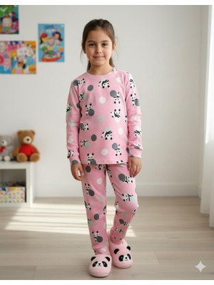 Isobel Isob Pembe Panda Desenli Interlok %100 Pamuk Kız Çocuk Pijama Takımı 3-8 Yaş 42011