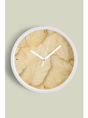 JHAAR Soyut - Bohem Yaprak Modern Duvar Saati - Büyük L 35 cm - Beyaz Kasa - Camlı Sessiz