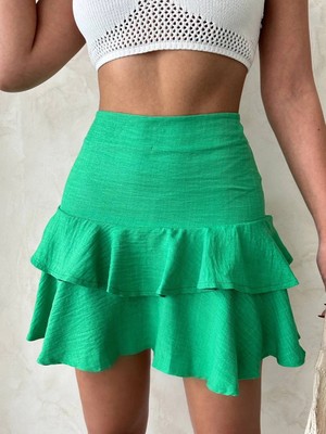 Zengezur Mall Nrzsnt Valonlu Fırfırlı Etek Yeşil S24681 (Beden: L)