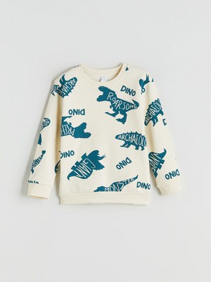 LC Waikiki Lcw Yeni Bisiklet Yaka Dinozor Baskılı Erkek Çocuk Sweatshirt