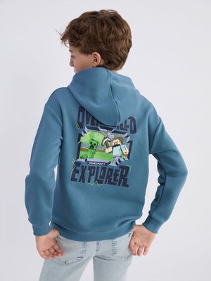 LC Waikiki Lcw Yeni Lcw Kidsmavi Kapüşonlu Minecraft Baskılı Erkek Çocuk Sweatshirt