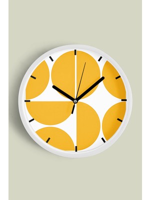 JHAAR Sarı Beyaz Geometrik Modern Duvar Saati - Büyük L 35 cm - Beyaz Kasa - Camlı Sessiz