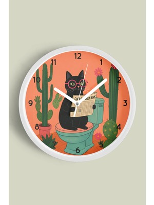 JHAAR Soyut Kedi Modern Duvar Saati - Büyük L 35 cm - Beyaz Kasa - Camlı Sessiz