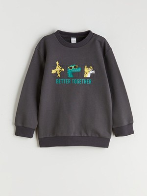 LC Waikiki Erkek Çocuk Hayvan Baskılı Antrasit Sweatshirt Oversize Kesim 2 - 3 Yaş