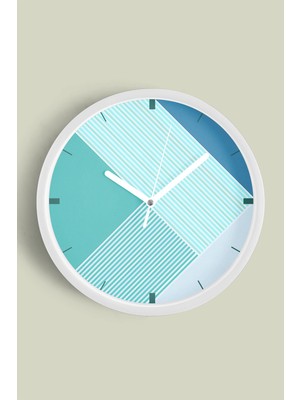 JHAAR Turkuaz İnce Çizgili Modern Duvar Saati - Büyük L 35 cm - Beyaz Kasa - Camlı Sessiz