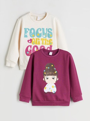 LC Waikiki Lcw Yeni Peak Yeni Sezon Bisiklet Yaka Kız Çocuk Sweatshirt 2'li