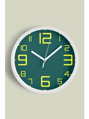 JHAAR Sarı Rakamlı Yeşil Kadran Modern Duvar Saati - Büyük L 35 cm - Beyaz Kasa - Camlı Sessiz