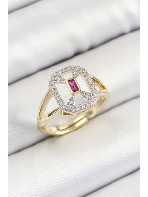 Dktt Pirinç Zirkon Taşlı Baget Model Gold Renk Kadın Yüzük - TJ-BYK3795
