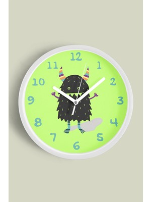 JHAAR Sevimli Canavar Çocuk Odası Duvar Saati - 35 - Önü Camlı Beyaz Kasa - Sessiz Mekanizma