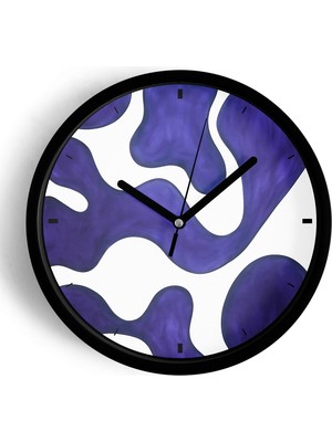 JHAAR Mor Beyaz Soyut Modern Duvar Saati - Büyük L 35 cm - Siyah Kasa - Camlı Sessiz