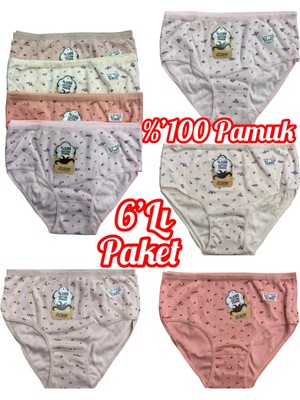 Özten 6'lı Asorti Paket % 100 Pamuk Nefes Alan Kumaş Çiçekli Yüksek Bel Kadın Bato Külot OZT120A6