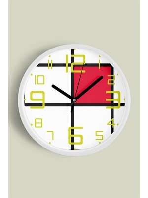 JHAAR Kırmızı Siyah Beyaz Kareli Modern Duvar Saati - Büyük L 35 cm - Beyaz Kasa - Camlı Sessiz