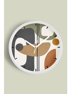 JHAAR Soyut - Bohem Modern Duvar Saati - 35cm - Önü Camlı Beyaz Kasa