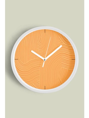 JHAAR Soyut Alçı Görünümlü Modern Duvar Saati - Büyük L 35 cm - Beyaz Kasa - Camlı Sessiz