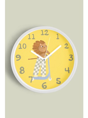 JHAAR Kaykaylı Aslan Çocuk Odası Modern Duvar Saati - Büyük L 35 cm - Beyaz Kasa - Camlı Sessiz
