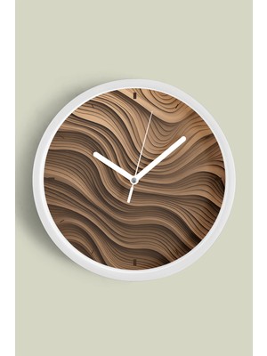 JHAAR Kahverengi Dalgalı Doku Modern Duvar Saati - Büyük L 35 cm - Beyaz Kasa - Camlı Sessiz