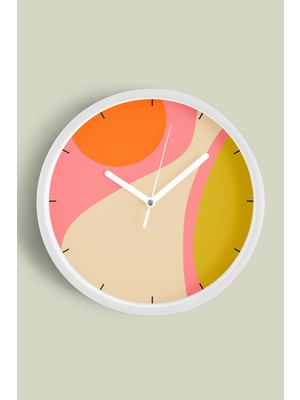 JHAAR Pembe Turuncu Soyut Modern Duvar Saati - Büyük L 35 cm - Beyaz Kasa - Camlı Sessiz