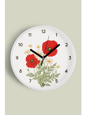 JHAAR Soyut Çiçekler Modern Tasarım Duvar Saati - 35 - Önü Camlı Beyaz Kasa - Sessiz Mekanizma