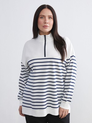 LC Waikiki Lcw Yeni Dik Yaka Çizgili Kadın Sweatshirt Tunik