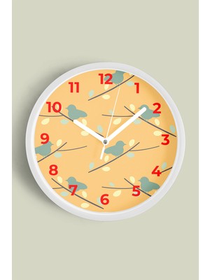 JHAAR Kuş Silüetli Çocuk Odası Modern Duvar Saati - Büyük L 35 cm - Beyaz Kasa - Camlı Sessiz
