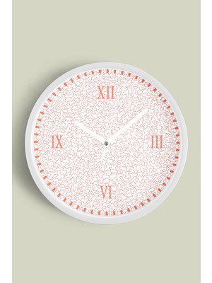 JHAAR Roma Rakamlı Pembe Benek Modern Duvar Saati - Büyük L 35 cm - Beyaz Kasa - Camlı Sessiz
