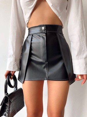 Zengezur Mall Nrzsnt Kontrast Deri Etek Siyah W260015 (Beden: M)